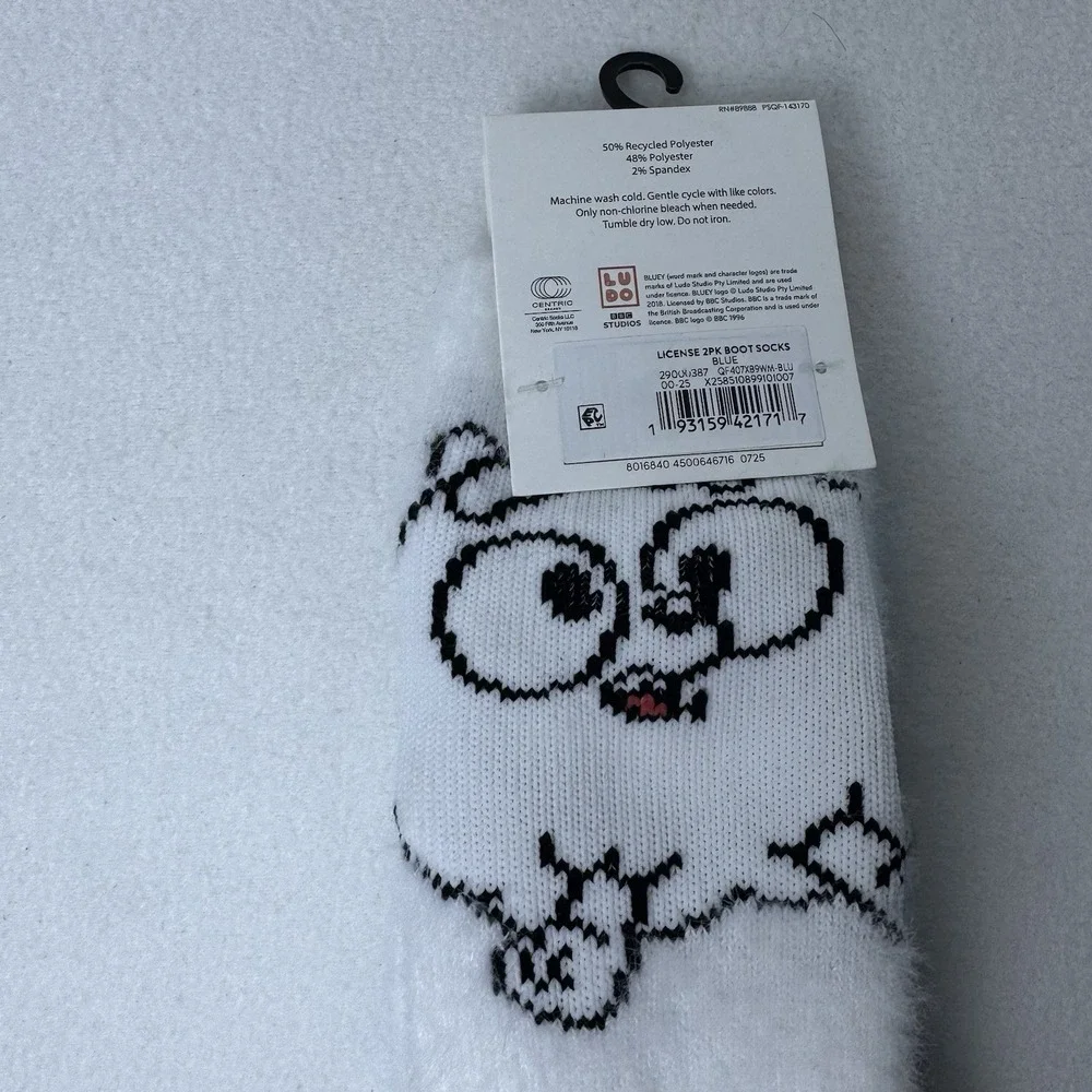 New Bluey Boot Socks Cozy Fuzzy Socks Pom Pom 2 Pairs Shoe Size 4-10 Blue White